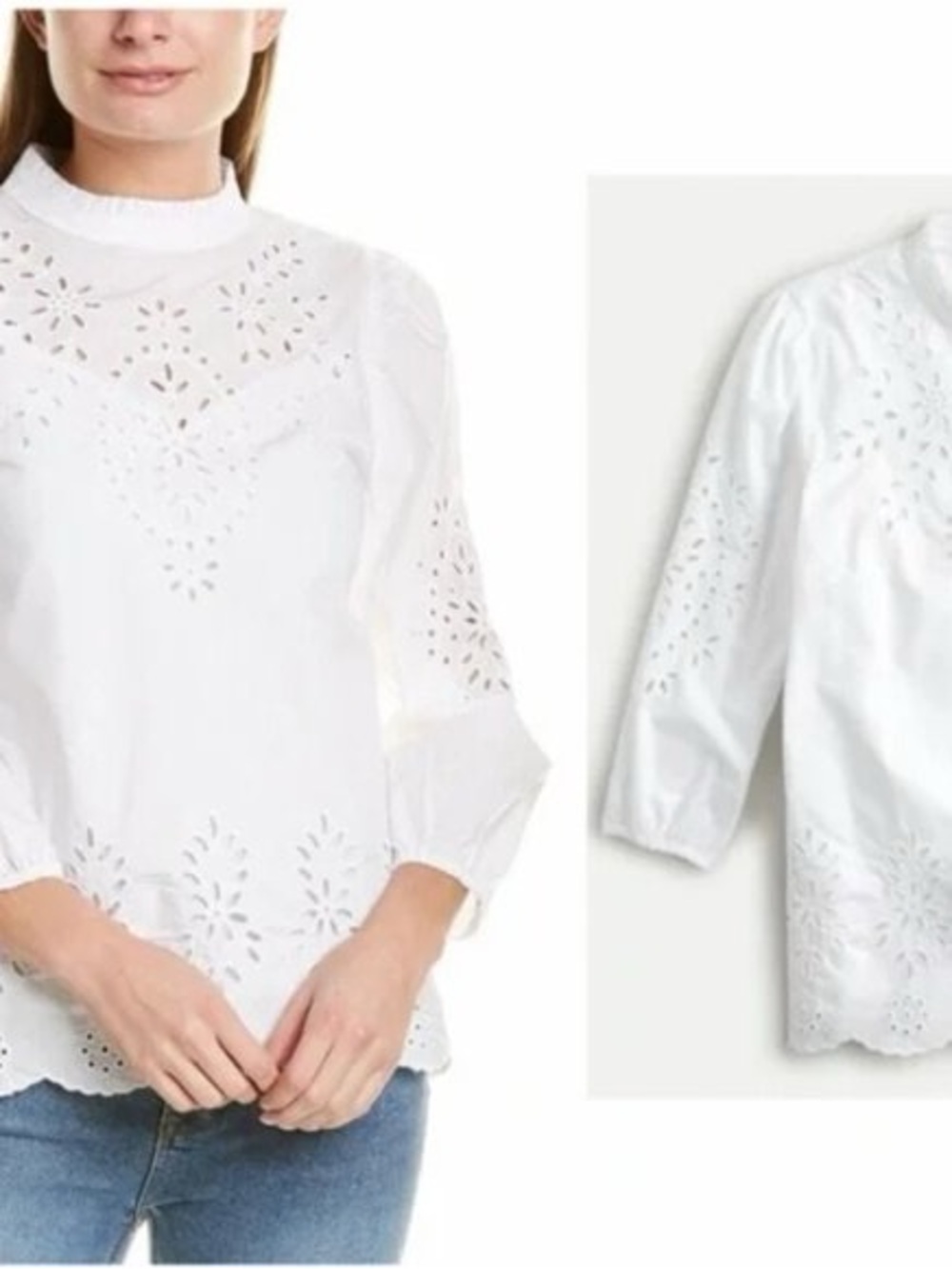 J crew Women’s White Eyelet Mock-Neck Blouse
